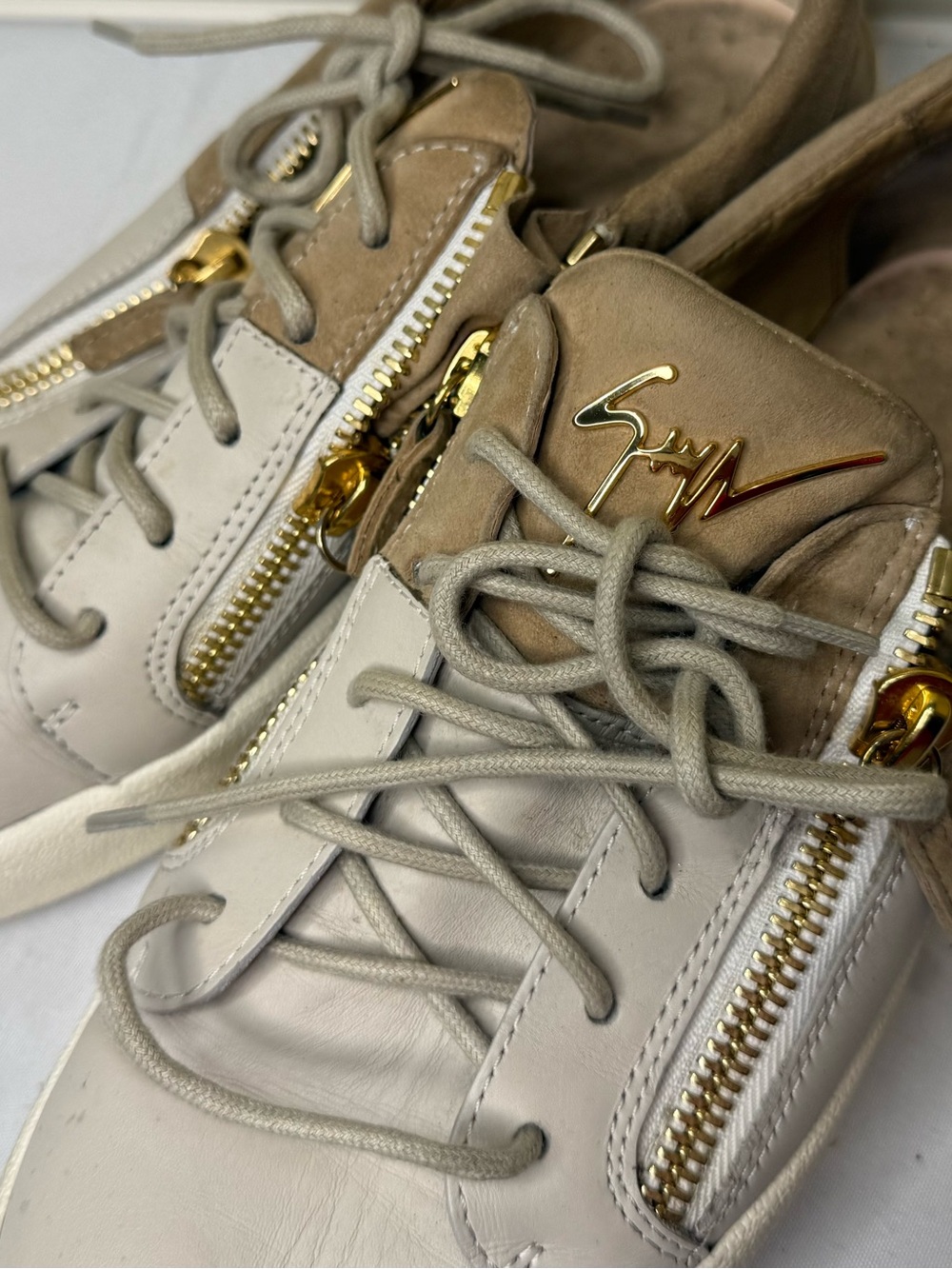 Giuseppe Zanotti Men’s Sneakers Gold, Beige, & White Size 41